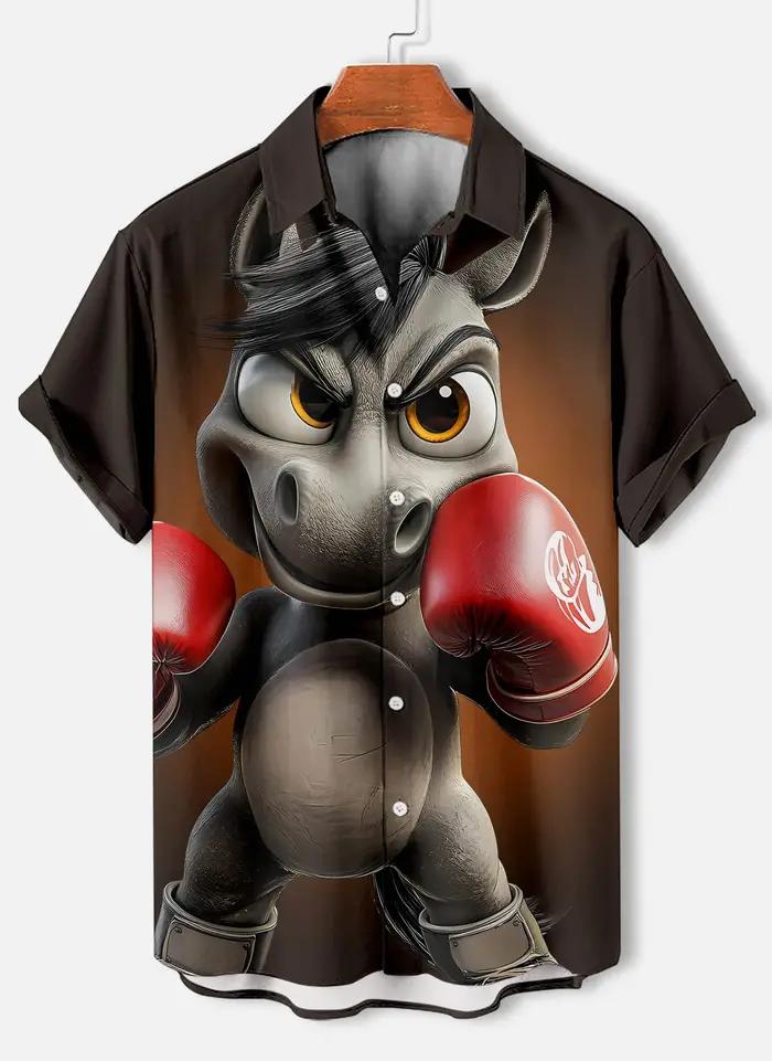 Chemises à manches courtes pour hommes, motif Animal drôle, chemises à revers boutonnées pour l'été,
