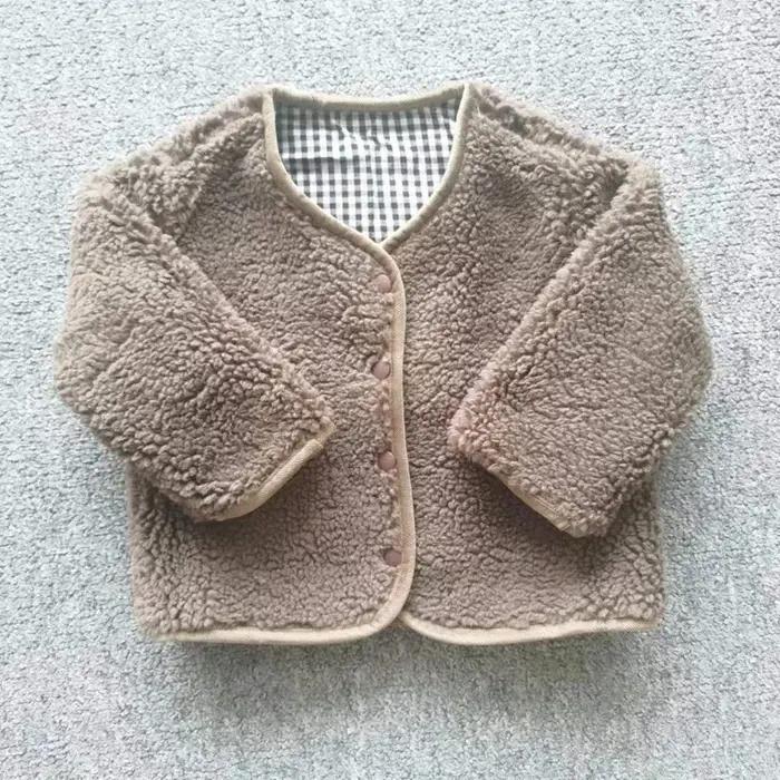 HoneyCherry automne et hiver nouvelle veste chaude enfants deux côtés porter Plaid en peluche veste