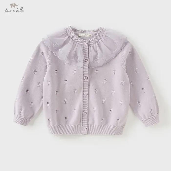 Dave Bella filles bébé pull pull doux mignon maille pétale col enfants tricots filles tricoté Cardig