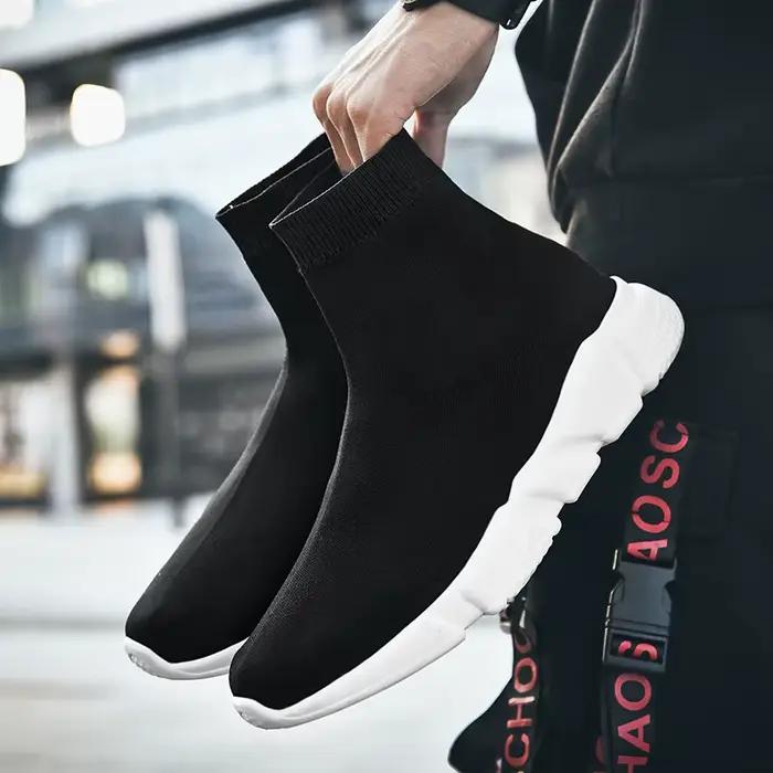 Chaussettes noires classiques chaussures de course hommes chaussettes hautes formateurs femmes sans