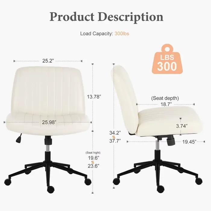 JHK chaises de bureau croisées sans accoudoirs avec roulettes chaise de bureau pivotante en cuir PU