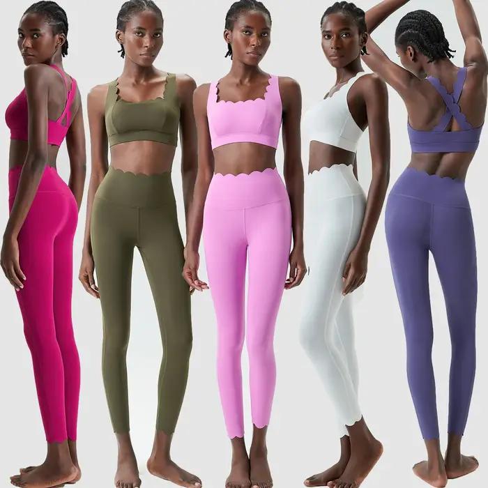 Costume de gymnastique deux pièces pour femmes, couleur unie, ensemble de Yoga, Fitness, Super Stret