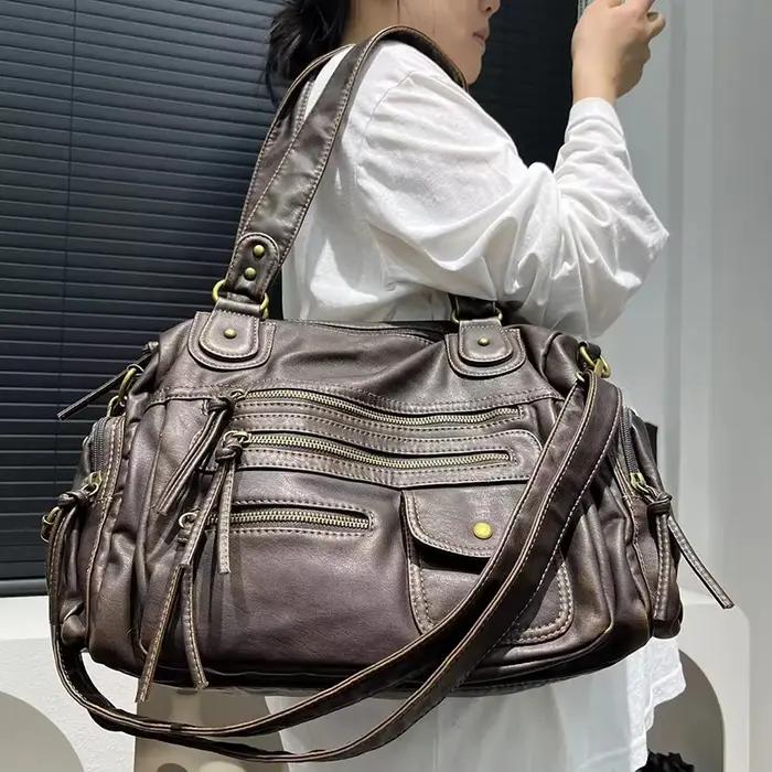 Sac fourre-tout Y2K tendance pour femme, style punk motard, grande capacité, en cuir PU, sac bandoul