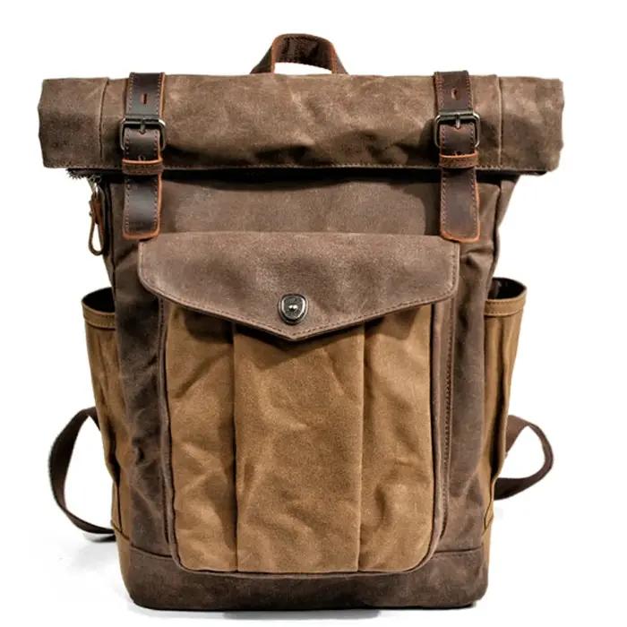 Sacs à dos en toile Vintage de luxe pour hommes, toile de cire d'huile, sac à dos de voyage en cuir,