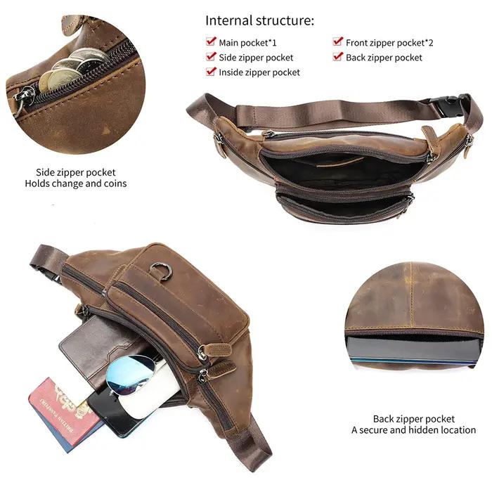 WESTAL-Sacs de ceinture en cuir de cheval en cuir véritable pour hommes, sacs à bandoulière pour tél