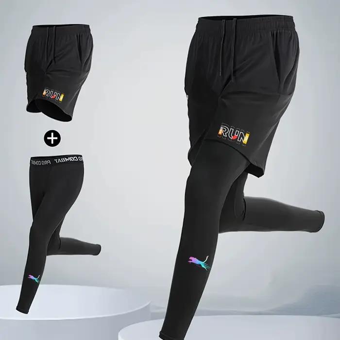 Ensemble de course à pied 2 pièces pour homme, short de sport à séchage rapide avec collants de comp
