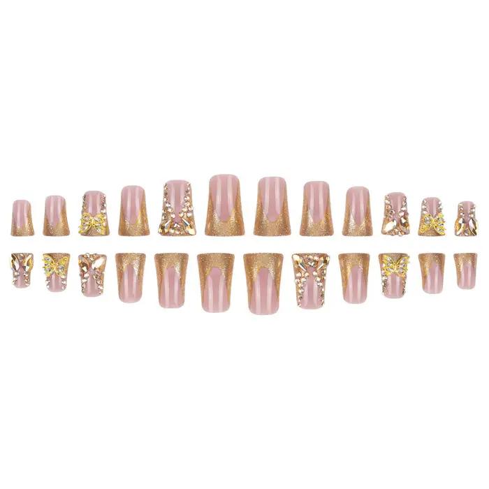 24 pièces lumière luxe presse sur ongles brillant or Style français bec de canard faux ongles plein