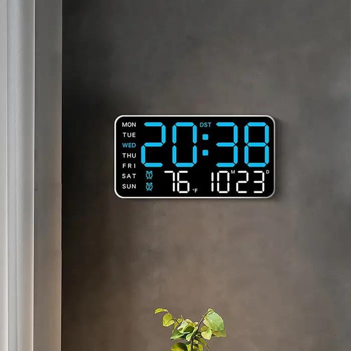 Grande horloge murale numérique, affichage de la semaine, de la date et de la température, commande