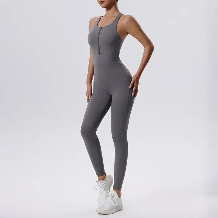 Ensemble de yoga pour femme une pièce avec fermeture éclair pour pratique sportive moderne et confortable yoga pilates fitness