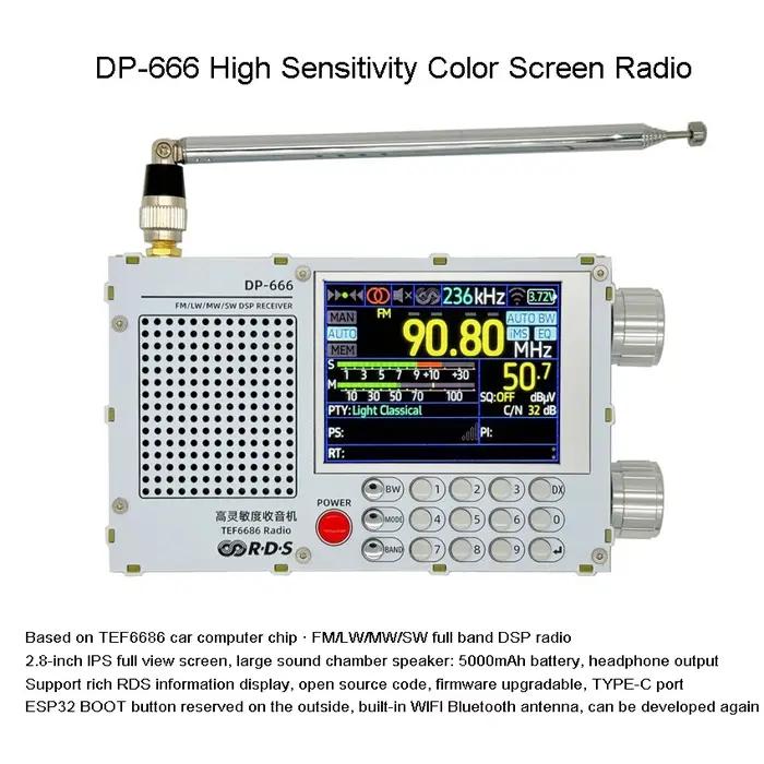 TEF6686 DSP Radio DP-666 haute sensibilité pleine bande FM AM FM ondes courtes 2.8 pouces 320x240 ré