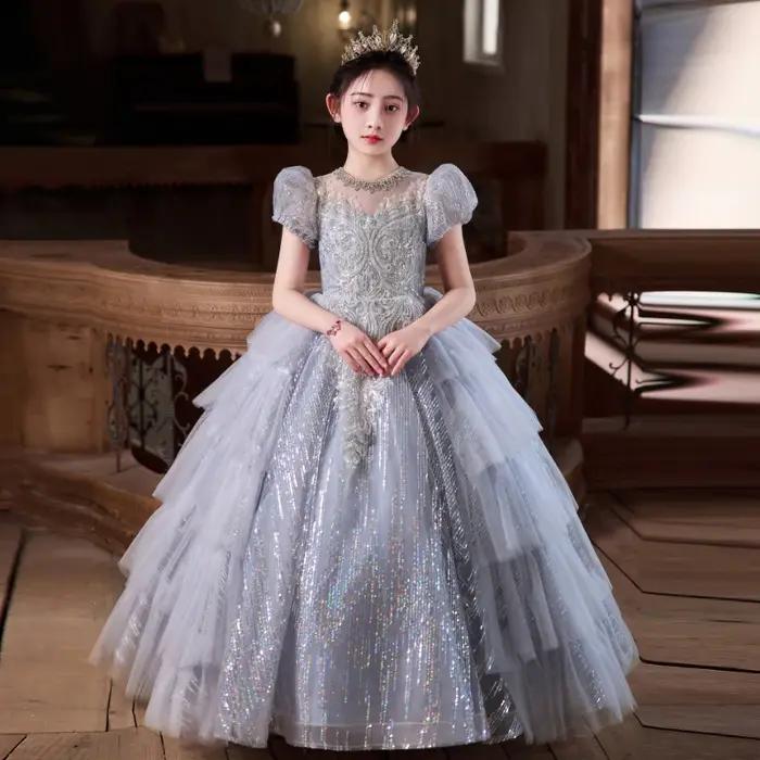 Robe de Soirée Princesse pour Filles, Robe de Cérémonie Enfant Fleuriste, Robe de Performance à Pail