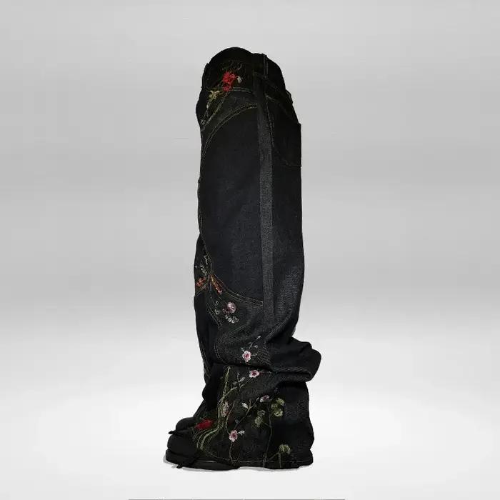 Nouveau jean baggy Y2K Harajuku Streetwear rétro à fleurs, broderie florale tendance, coutures épuré