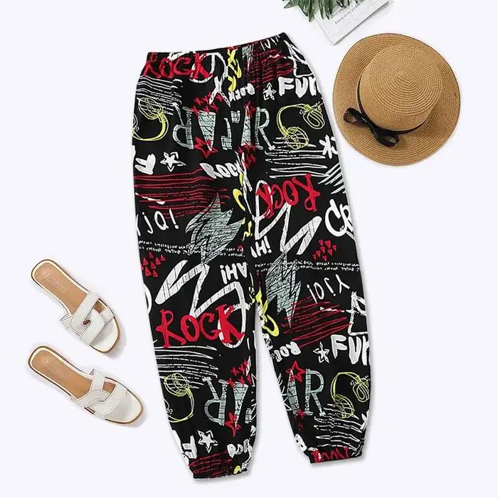 Pantalon ample confortable pour femmes - Sarouel été, plage, ceinture élastique décontracté