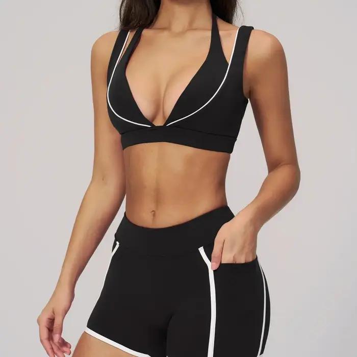 Ningyu Ensemble de yoga sexy 2 pièces pour femme, comprenant un soutien-gorge de sport antichoc et u