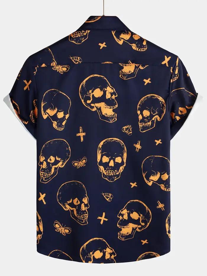 Chemise hawaïenne à manches courtes pour hommes, motif tête de mort, vacances, décontractée, quotidi