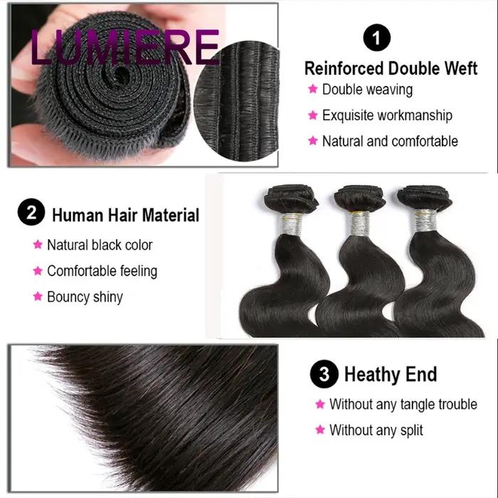 Vague de corps lâche vierge brute indienne gros cheveux humains 3/4 paquets affaire pour les femmes