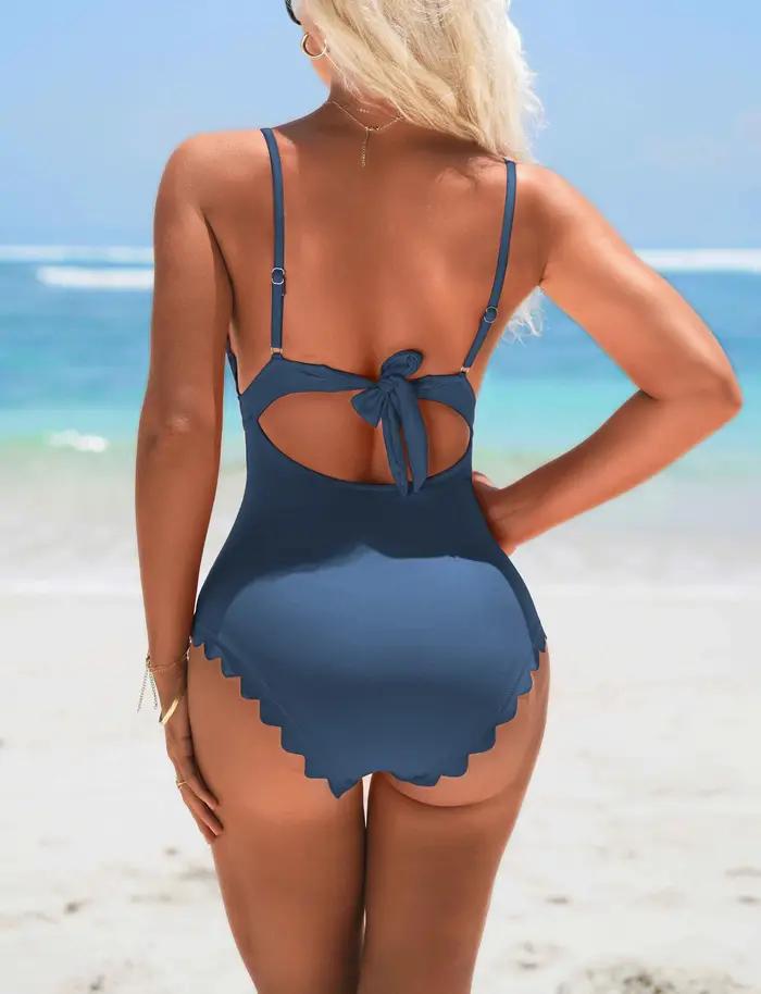 Maillot de bain une pièce femme festonné - Rembourré amovible et garniture haute élastique sexy