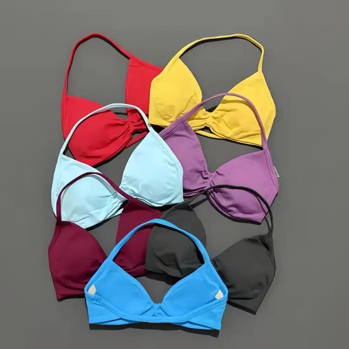 Soutien-gorge de sport push-up sexy à bretelles et dos ouvert, haut court de gym avec coussinets amo