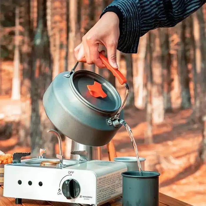 Bouilloire de camping légère en alliage d'aluminium, théière pour le tourisme en plein air, ustensil