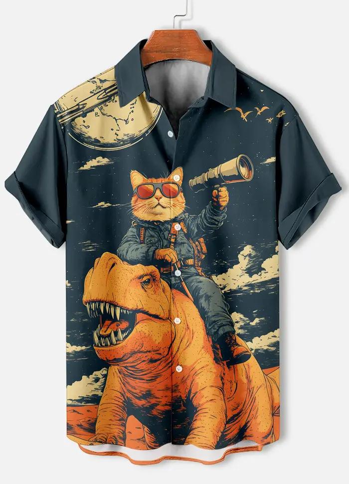 Chemise à manches courtes pour hommes, rétro, dessin animé, thème chat, hauts à manches courtes, mod
