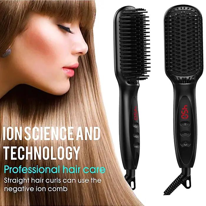 Brosse à Lisser les Cheveux, Peigne Électrique, Chaud, Anti-Brûlure, Céramique, Barbe