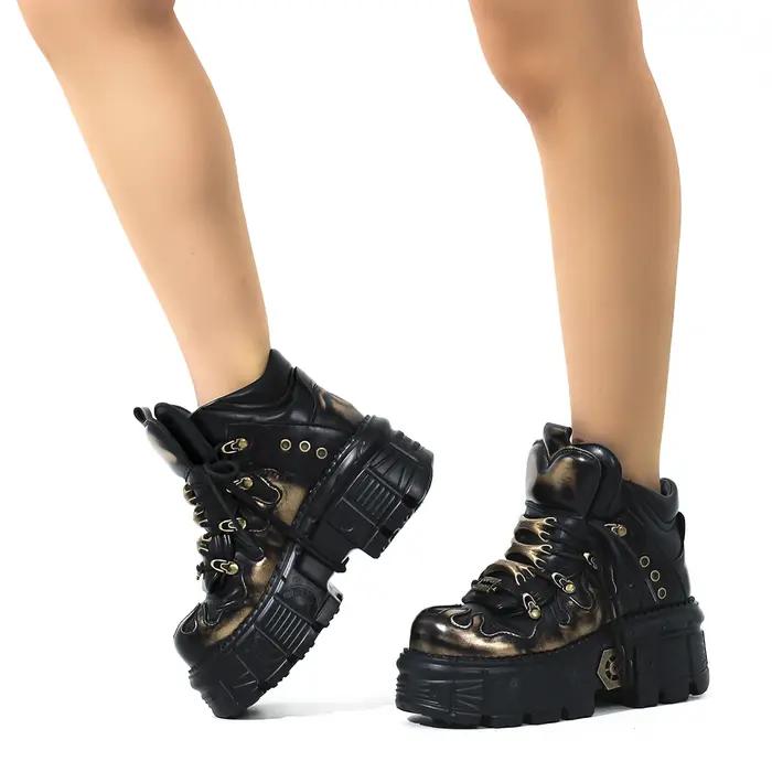 Bottes courtes espagnoles rétro résistantes à l'usure, Style moto à enfiler populaire, Punk en métal