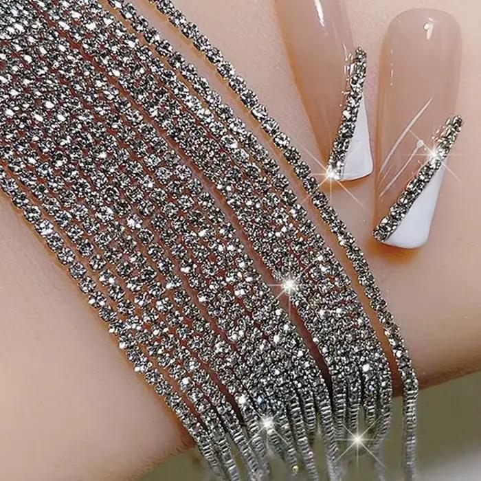 Chaîne de cristal de luxe longue 100/50cm, breloques pour ongles, 1.5/2mm, brillant clair/AB diamant