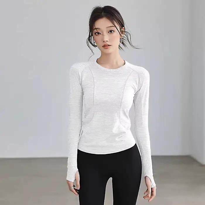 Haut de yoga pour femmes col rond sans couture t shirt de gym adapté aux sports d hiver fitness running yoga activité physique