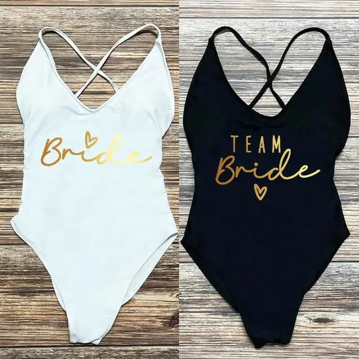 S-3XL rose imprimé équipe mariée maillot de bain une pièce Sexy rembourré Squad femmes maillots de b