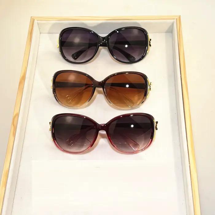 Lunettes de soleil en plastique pour femmes, 3 pièces, à la mode, grand cadre nickel é, UV400