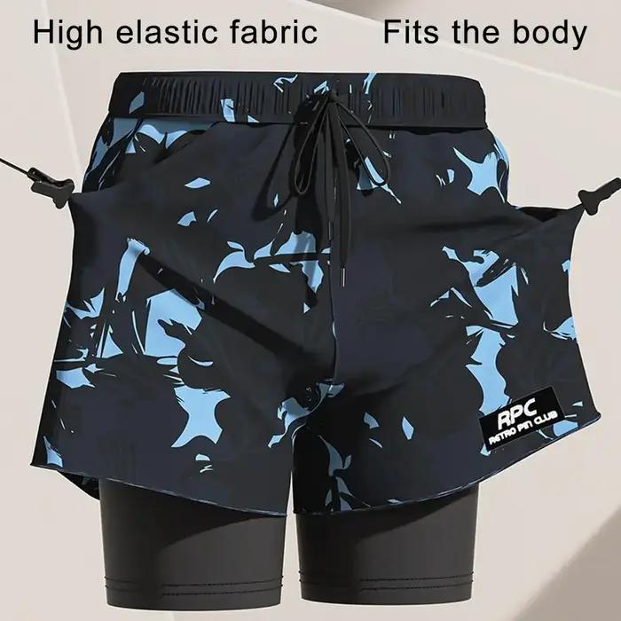 Maillot de bain 2 en 1 pour hommes, avec doublure de Compression, extensible, séchage rapide, short