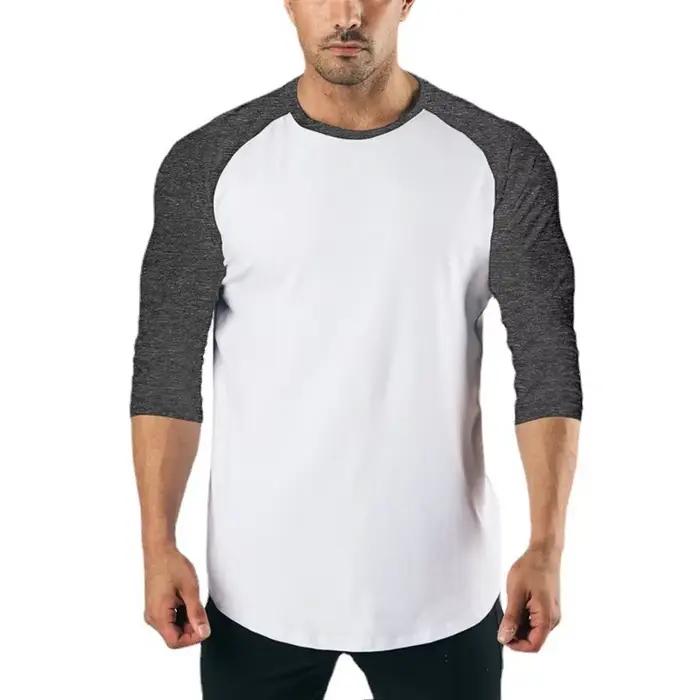 Chemise fitness homme manches 3/4 coton respirant - Haut musculation cintré entraînement été