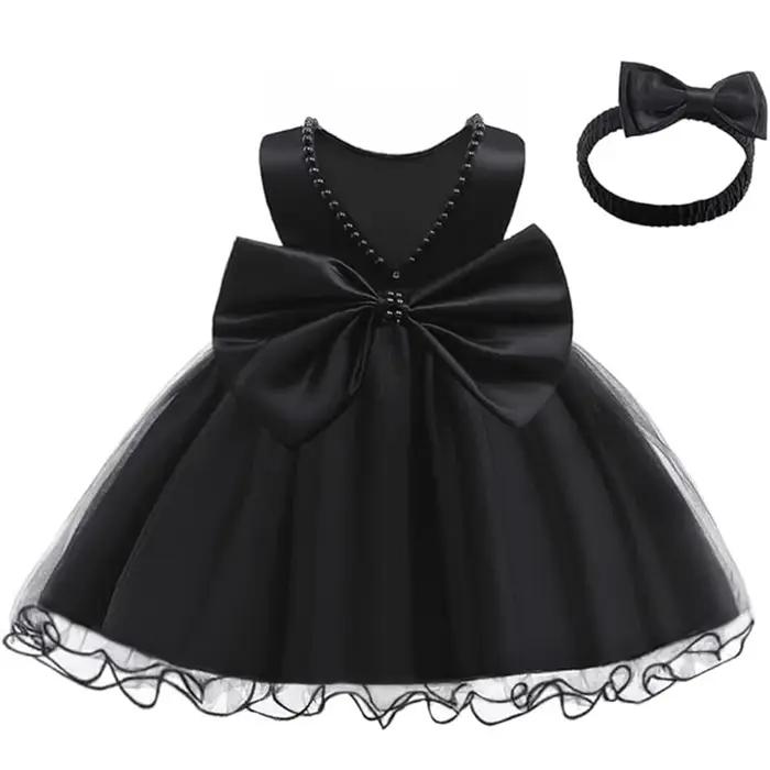 Robes de bébé fille 1er fête d'anniversaire dos nu broderie élégant grand nœud mariage blanc Tutu ro
