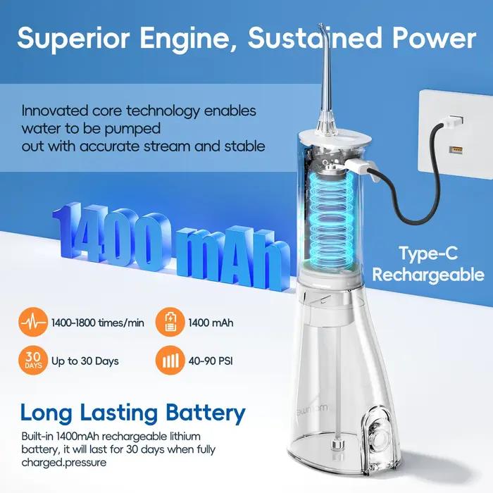 Hydropulseur électrique Rechargeable, 300ML, pour nettoyer les dents, étanche, irrigateur buccal Por