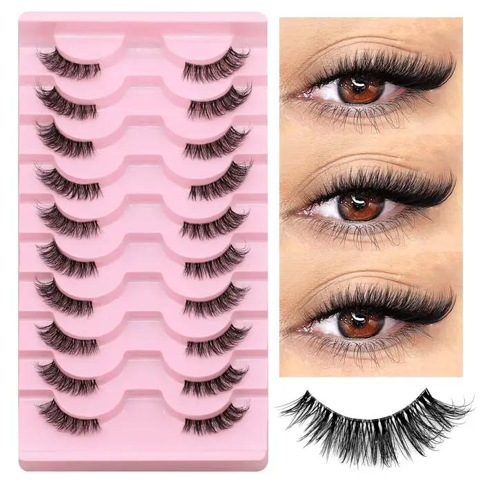 GROINNEYA demi cils doux naturel oeil de chat cils aspect naturel bande invisible cils demi faux cil