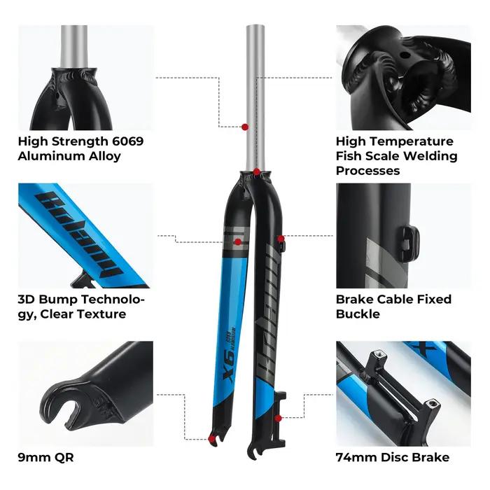 Fourche Rigide pour VTT Bolany X6 Alliage Aluminium Tailles 26 27 29 Pouces Vélo Montagne Haute Performance Occasions Spéciales