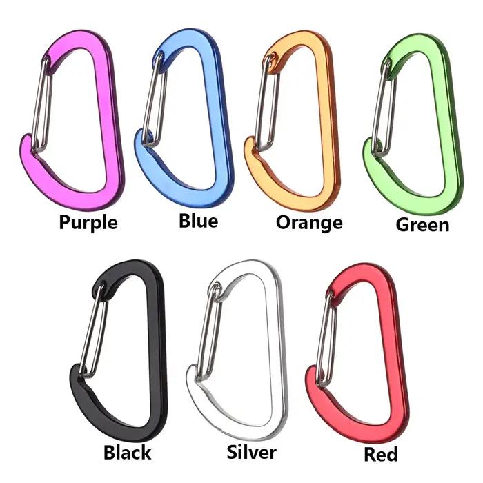 Porte-clé en alliage d'aluminium coloré, 4 pièces, anneau en D, mousqueton, boucle de verrouillage,