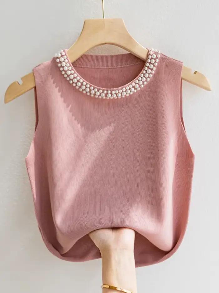 Corée tricoté gilets femmes haut solide réservoir Blusas Mujer De Moda été nouvelle mode femme sans