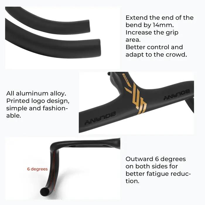 BOLANY-Guidon intégré en alliage d'aluminium pour vélo de route, pièces de bicyclette, 420mm, SAP 02