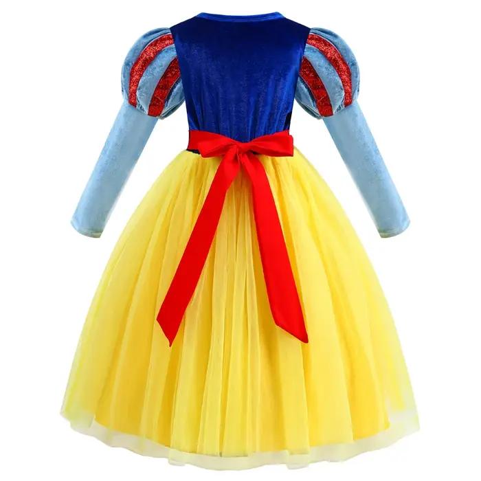Robe de princesse Blanche-Neige pour Halloween, manches longues, en velours, costume pour enfants, f