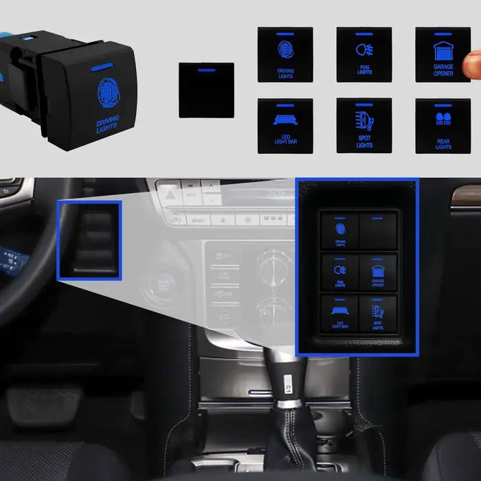 Interrupteur à bouton-poussoir Led bleu 12V et barre lumineuse Led USB 22x22mm pour Toyota Prado sér