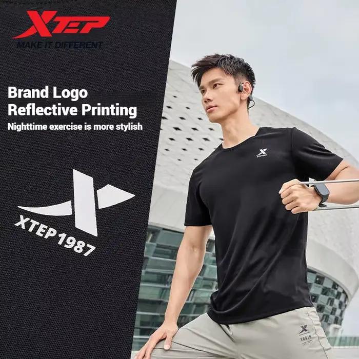 Xtep T-Shirt à manches courtes et col rond pour hommes, séchage rapide, entraînement sportif, respir