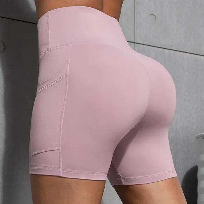 Femmes Shorts avec poches Sexy bout à bout Fitness collants de cyclisme mince couleur unie taille ha