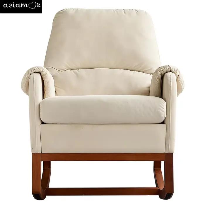 Chaise à Bascule Moderne et Confortable en Velours, Beige, pour Salon et Salle de Lecture