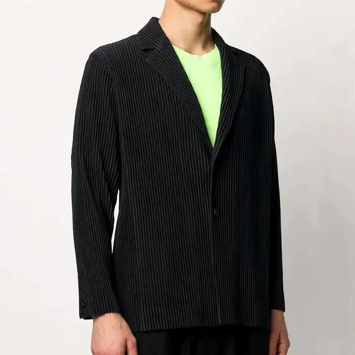 Blazer noir plissé pour homme, olympiques de luxe, doublé partiel, manteau de bureau, haute couture,