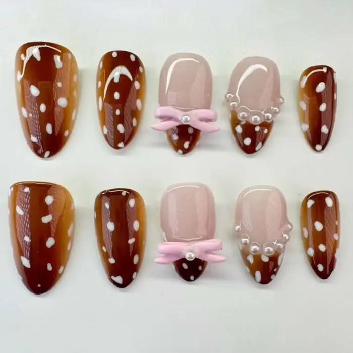 24 pièces doux Cool français faux ongles patchs Vintage Y2k faux ongles 3D cerise conception Nail Ar