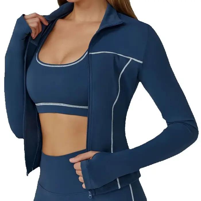 Veste de yoga et de sport pour femmes manches longues polyester stretch haute performance pour entraînement course gymnastique activités extérieures