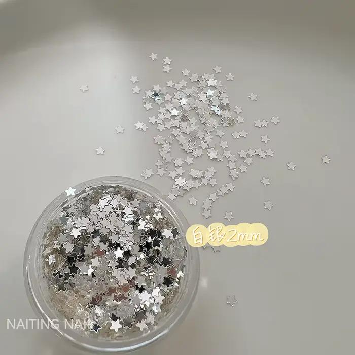 Mini étoile à paillettes pour ongles, 2mm, bonbons colorés, couleurs mélangées, feuille fine or arge