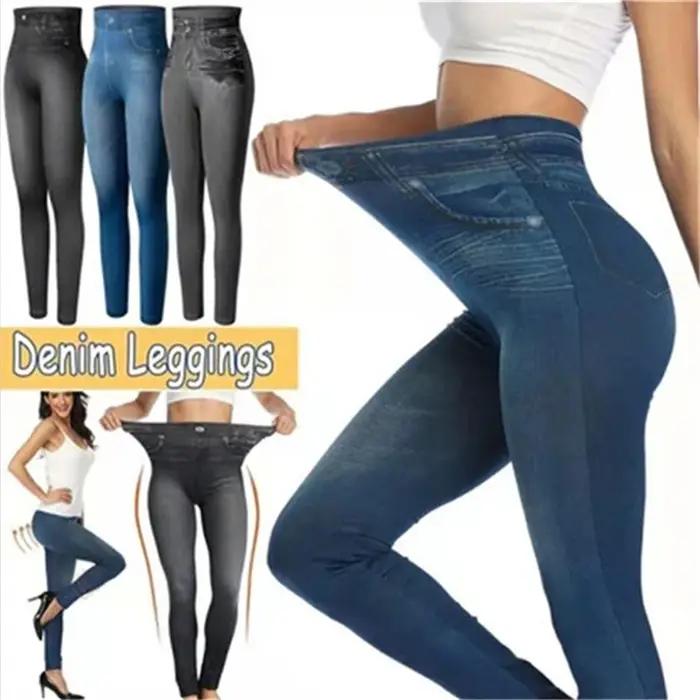 Leggings en Denim Ultra extensible taille haute pour femmes, coupe Slim, fesses levées, pantalons se