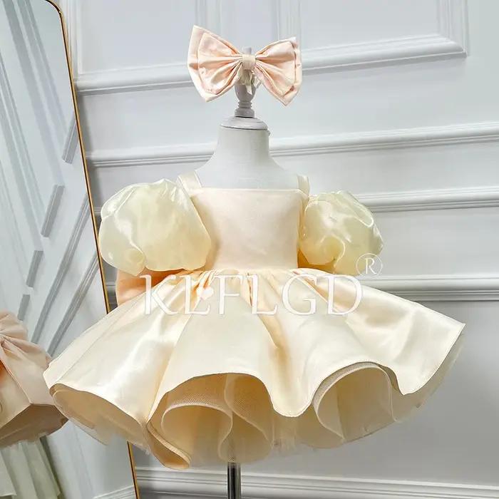 Robe à manches bouffantes pour filles, personnalisée, élégante et exquise, en satin orné, vêtements